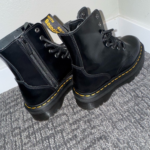 Dr. Martens Shoes - Dr. Martens Black Leather Boots with Yellow Stitching